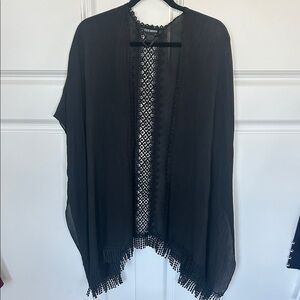 Steve Madden Black Sheer Kimono with Fringe